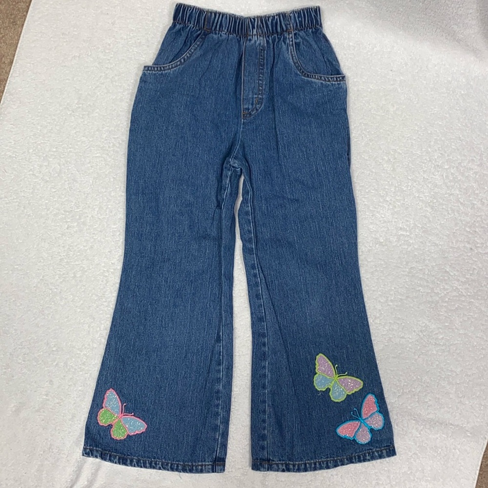 Flapdoodles vintage butterfly flare jeans elastic waist cotton 6x